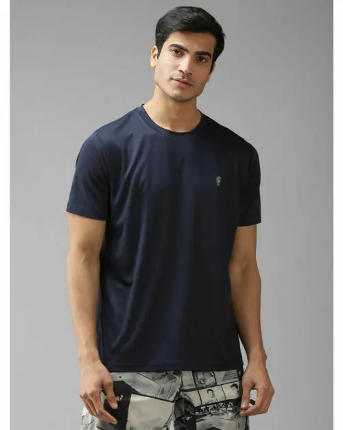 EPPE Men's Navy Blue Solid Dryfit Micropolyester Active Performance Round Neck Half Sleeve Sports Tshirt