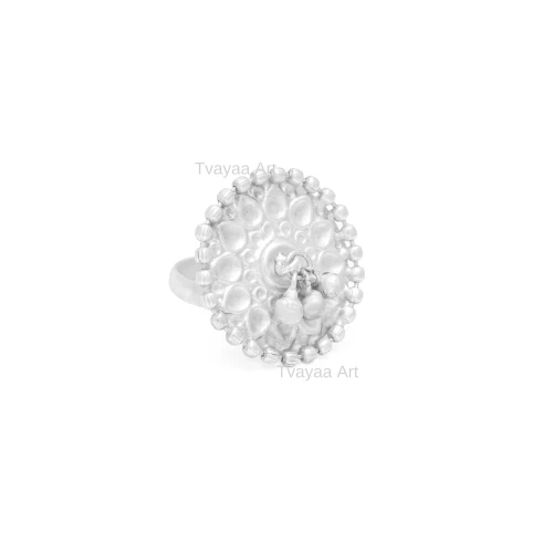 Tvayaa Art Adjustable Ghungroo Ring Silver Oxidized Tribal Antique Indian Fashion Jewellery