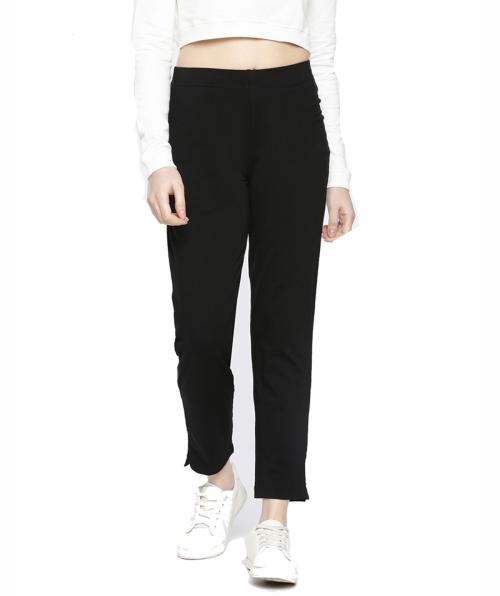 Dollar Missy Women Pack of 1 Straight Fit Solid Cigarette Trousers- Black