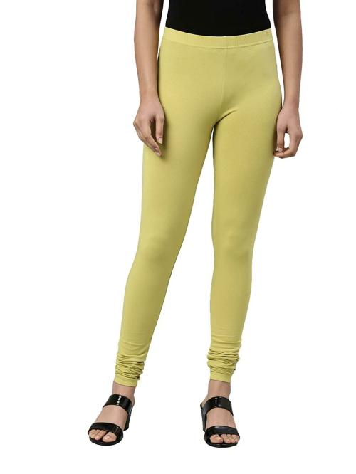 Go Colors Women Yellow Solid Stretch Leggings