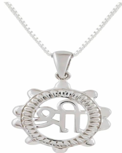 OCF RADHAMAHI PURE 925 SILVER ROUND SHAPE SHREE PENDANT WITH CHAIN Rhodium Silver Locket