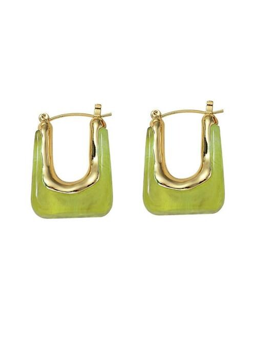 Kairangi by Yellow Chimes Green Brass Geometric Hinged Tube Hoop Earrings for Women and Girls - 8 cm