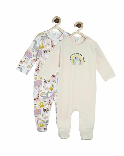 MINI KLUB New Born Girls Pink/White Cotton Sleep Suit