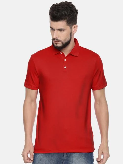 DCROOZ Men Solid Pure Cotton Collared Neck T-Shirt- Red- XXL - JioMart