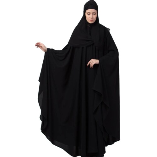 BHUMIFAB Latest styles girls women simple abaya free size Crepe Burqa With Hijab (Black)