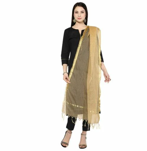 TRENDLOOK Women Check Banarasi Dupatta( Beige)