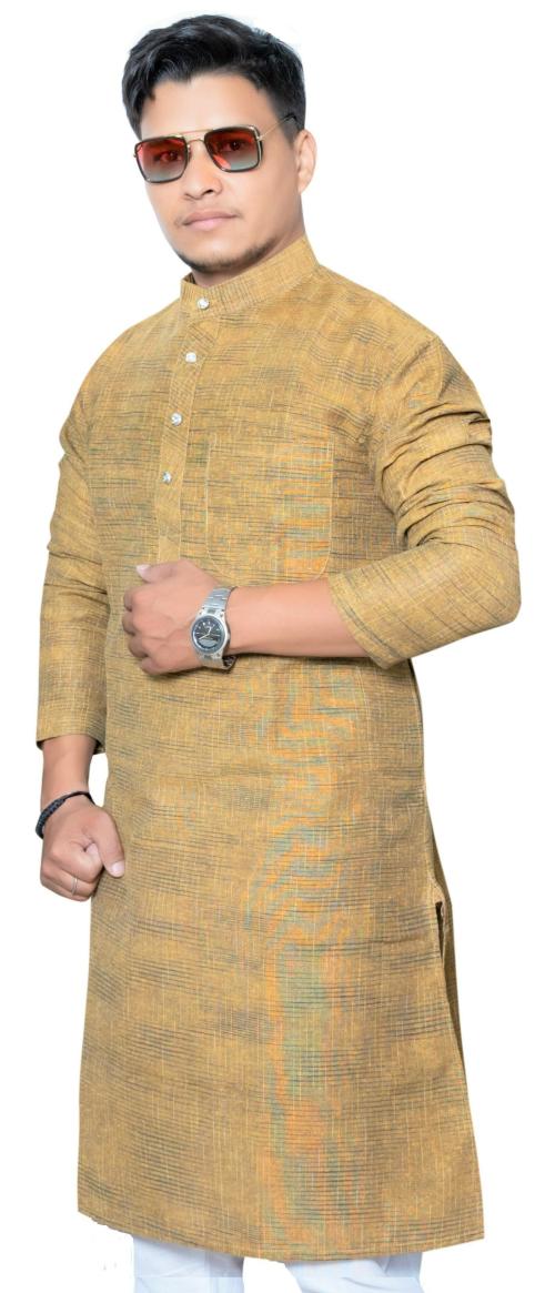 Men Cotton Khadi Mustard Kurta -M