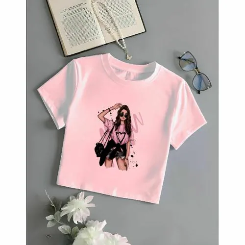 Dione Fashion Women Crop Top Casual Cotton Blend Slim Pink Size M