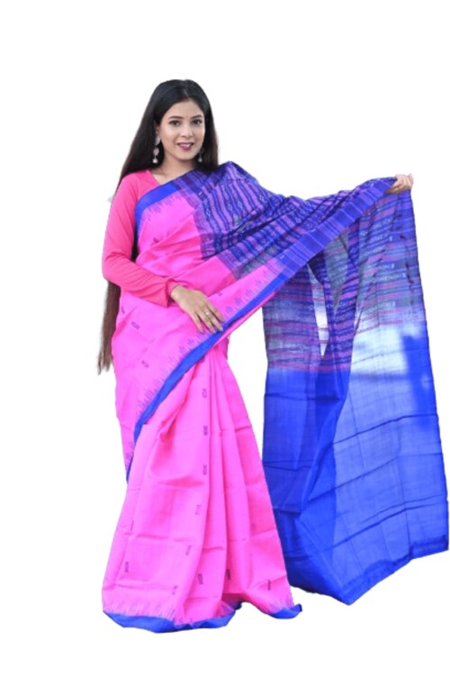 BigRayn Pink Blue Fish Buti Odisha Handloom Phoda Kumbha Tussar Saree-Odisha Waves