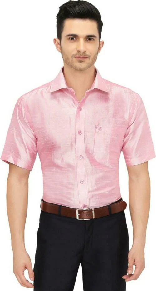 Khoday Williams Men Pink Solid Pure Silk Shirt - 44