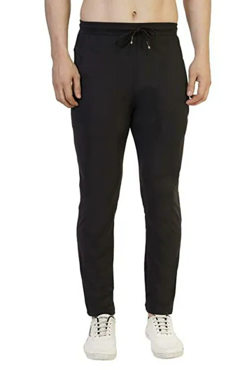 mark & jones Men Black Solid Polyester Lycra Track Pants (30)