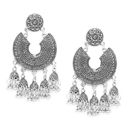 Accessher Brass Silver Oxidised Afghani Chandbali Earrings For Women