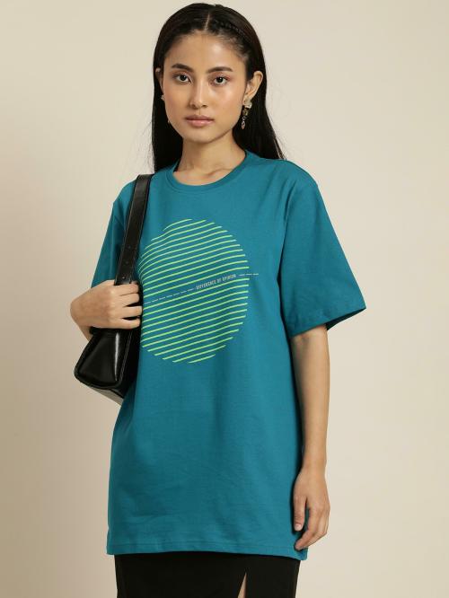 Difference of Opinion Blue Graphic Oversized T-Shirt