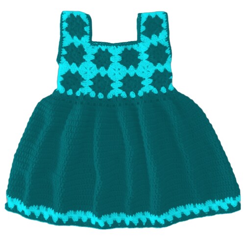 DORCHIS Baby Girl Dress for 2 Years - Woolen Frock, Handmade with Crochet-Aqua Green