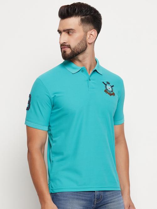 Rare Men Solid Polo Neck Cotton Blend Light Blue T-Shirt