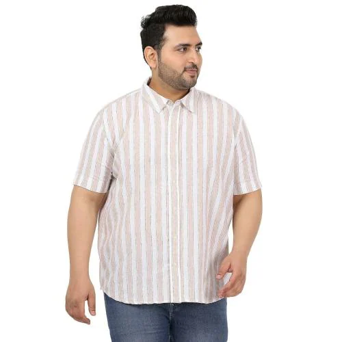 Plus Panda Men White & Brown Stripe Shirts