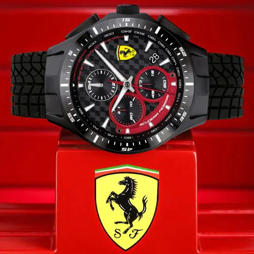 SCUDERIA FERRARI RACE DAY Chronograph Black Round Dial Men's Watch- 0830696