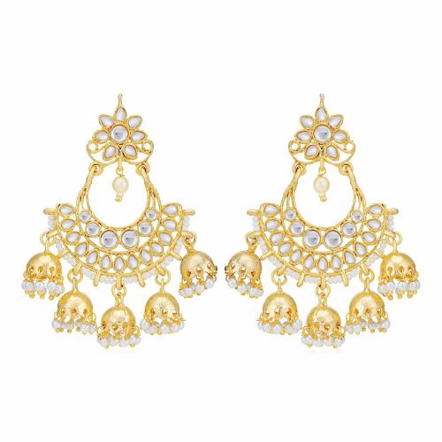 Sukkhi Stunning Gold Plated Kundan & Pearl Chandelier Earring for Women