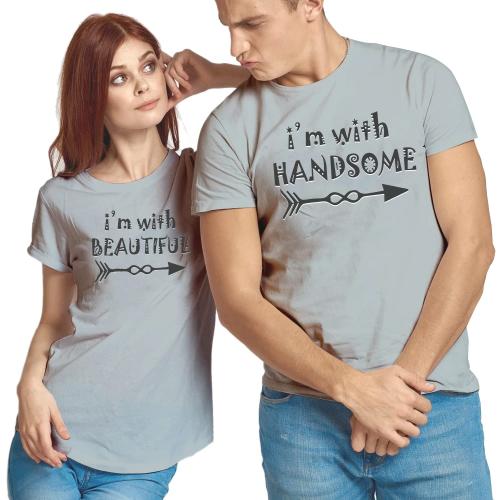 Delberto Couple T-shirts|Couple T shirt|Women T shirt|Men T shirt|Couple| T-shit|Tshirt|Men T-shirt|t-shirt Men and Women Grey Printed Polyester with Cotton Blend Honeymoon T-shirt - L and S (set of 2) (TIME Rider-Grey-013-ML_FS)