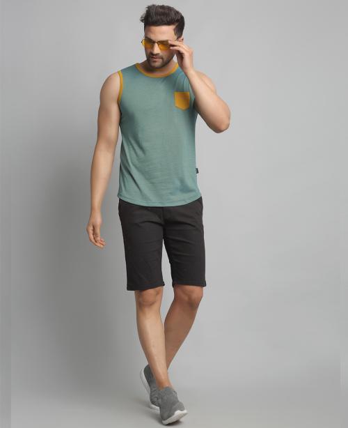 Rigo Men Green Self Texture Stripe Cotton Sleeveless Vest T-Shirt