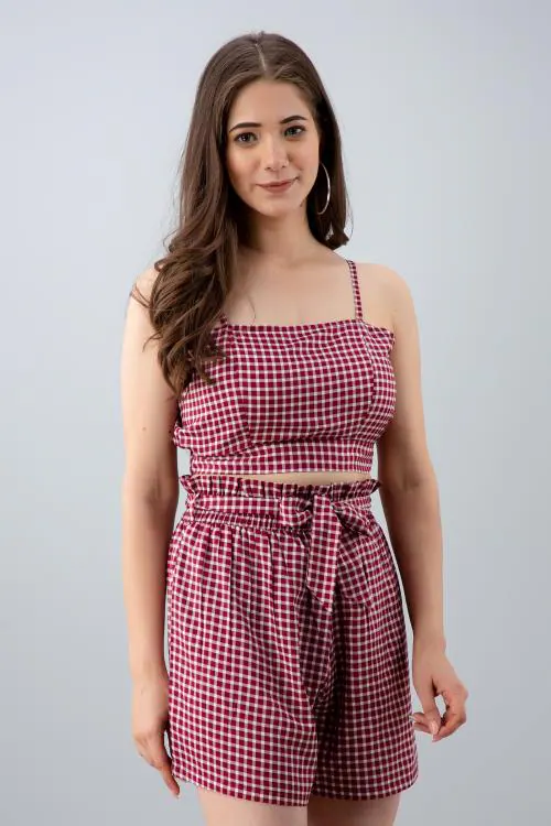 Pretty Loving Thing Women Checkered Top & Shorts Dress Red