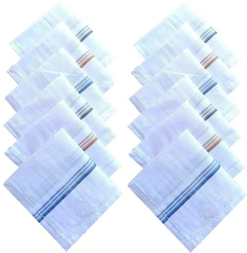 Kuber Industries Men White Cotton Handkerchief, Pack of 12