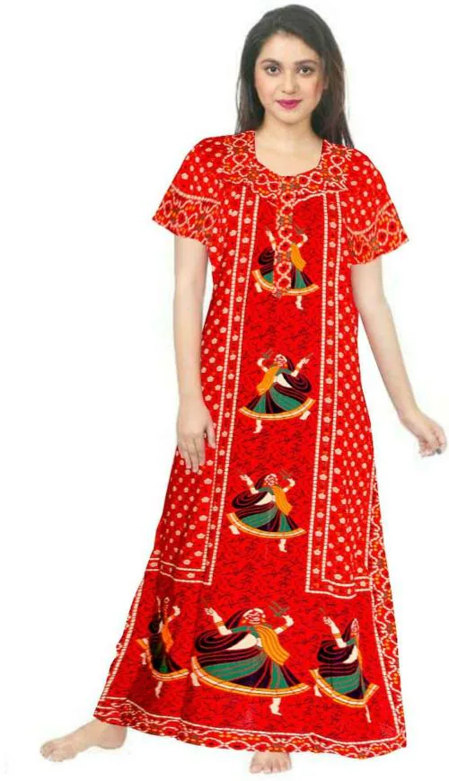 Silver Organisation Women Red Printed Pure Cotton Nighty