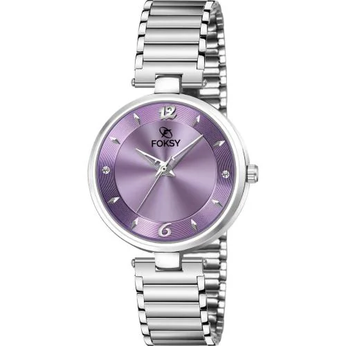 Foksy FKS-1033W Purple Dial And Silver Analog Watch For Women