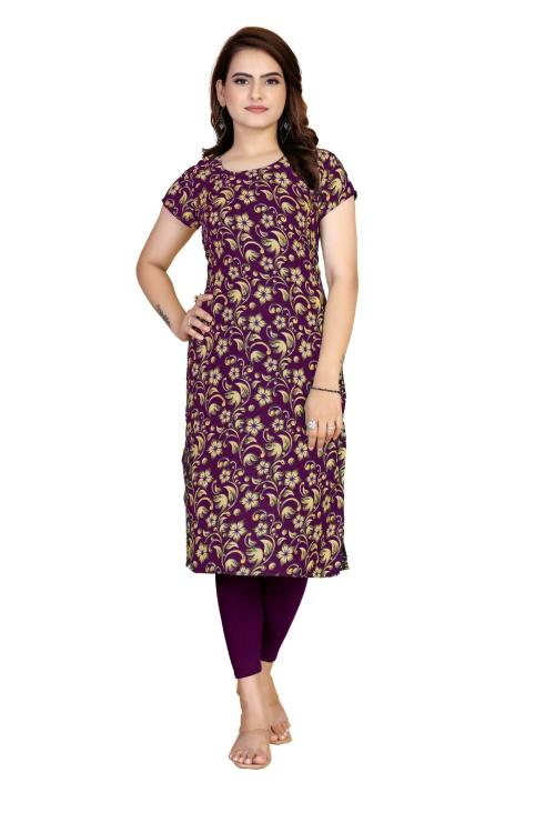 Reeta Fashion Wine Color Crepe Digital Print Kurti For Women