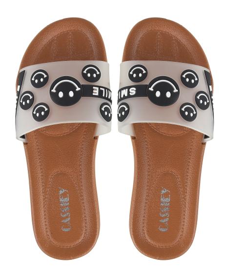 CASSIEY Comfortable Smiley Design Slip-on Flat Sandal Women's Fashion Slippers- Black