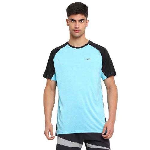 Half Sleeve Regular Fit Polyester Sky Melange Cut And Sew Sports T-Shirt for Men