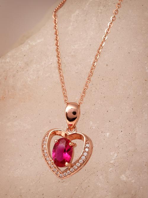 Pissara by Sukkhi Sparkling 925 Sterling Silver Heart Shaped Rose Gold Plated Cubic Zirconia Pendant With Chain For Women & Girls|with Authenticity Certificate, 925 Stamp & 6 Months Warranty