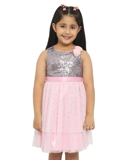 Nautinati Girls Dress Pink Embellished Polyester Pack Of 1