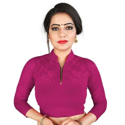 BKD Fashion Women Rani Pink Cotton Lycra Readymade Stitched Saree Blouse