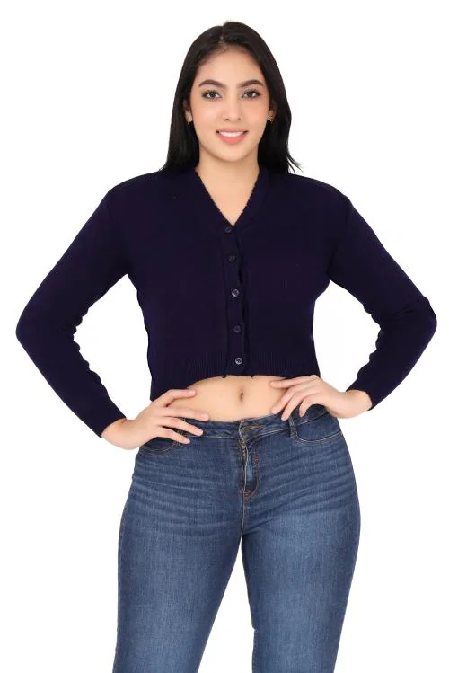 FEMULA V- Neck Women Full Sleeves Stitched Ready to Wear Woollen Blouse ( Colour Imperial Blue, Size 36 )
