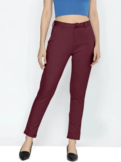 AJ Brothers Women Purple Solid Lycra Blend Regular Fit Trousers (30)
