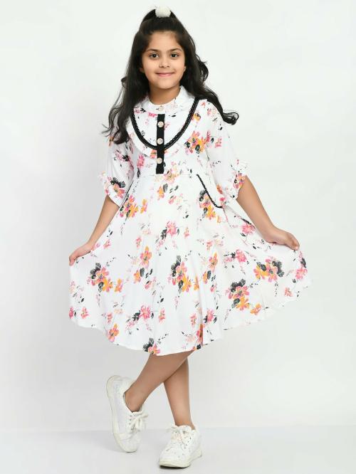 Bella Moda Girls Casual printed Dress With Two Pockets 100% Cotton