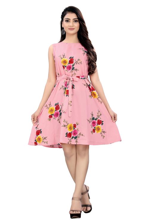 Kremiza Women Pink Fit And Flare Crepe Dress
