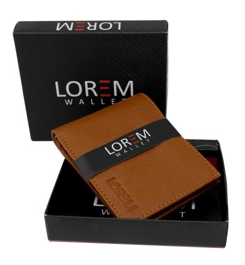 LOREM Tan Card Slot Album Bi-Fold Faux Leather 9 ATM Card Slots Wallet For Men WL02