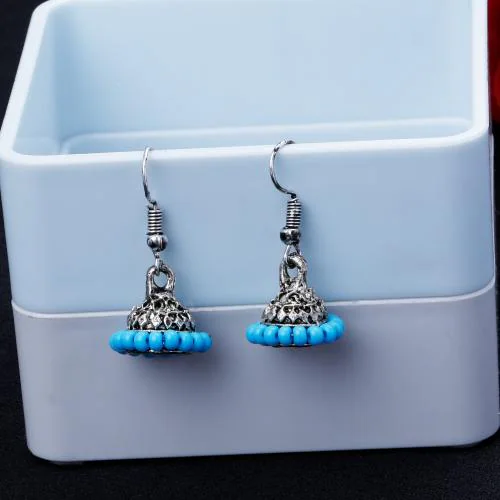 Silver Plated Traditional Jumkhi Sky Blue For Girls Women