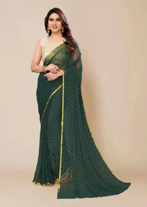 Aardiva Women's Printed Daily Wear Dark Green Chiffon Saree With Blouse Piece | Chiffon Sarees For Women | Sarees | Saree | Sari