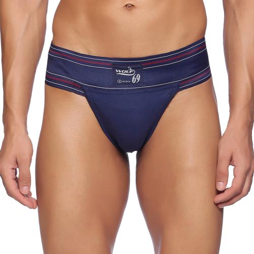 Omtex Athletic Wolf69 Cotton Stretchable Supporter Back Covered with Cup Pocket, Ideal for Workout and Sports Quick Dry Moisture Wicking Underwear - Navy Blue - Medium