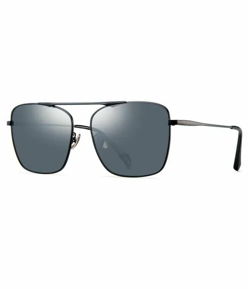 PARIM Polarized & UV Protected Men's Stainless Steel Rectangular Sunglasses, Frame: Black, Lenses: Polarised Grey