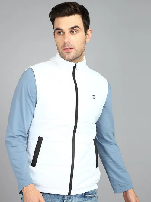 Buy Urbano Fashion Men's White Sleeveless Zippered Puffer Jacket Online
