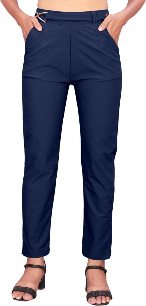 Coper Buck Women Dark Blue Solid Polyester Regular Fit Trousers (32)