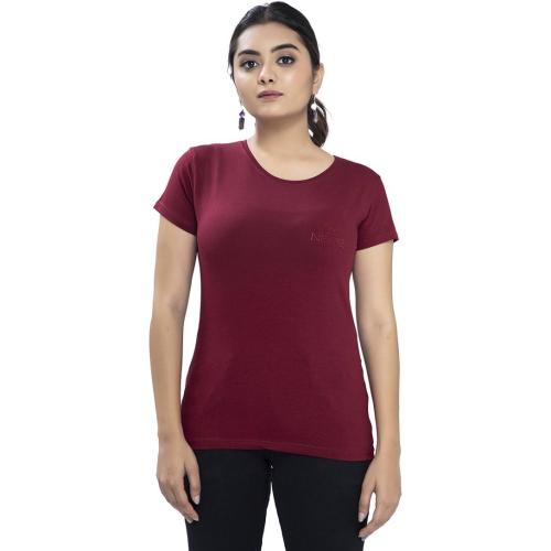 ONE CENTRE Women Maroon Solid Cotton Blend Round Neck Tshirt (XL)