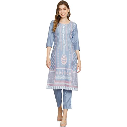 KETAKI FASHION Women Light Blue and White Printed Crepe Straight Kurta - S