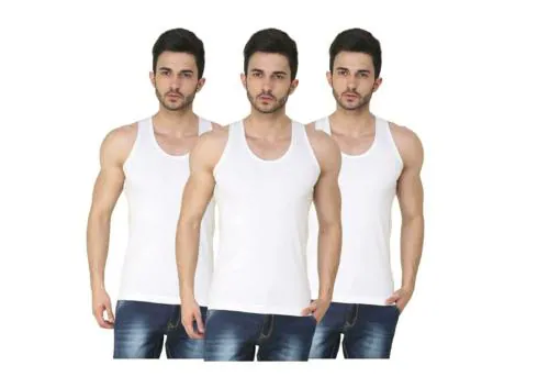 PRINCE WEAR Men White Cotton Pack of 3 Vest (6XL) | Super Deluxe RN