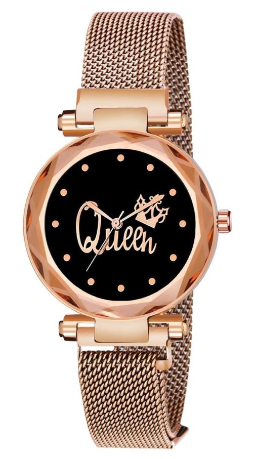 ILOZ Latest new Queen Dial Rose Gold Luxury Mesh Magnet Buckle Watches For girls Fashion Mysterious Lady Analog Watch for girls and women Analog Watch - For Girls