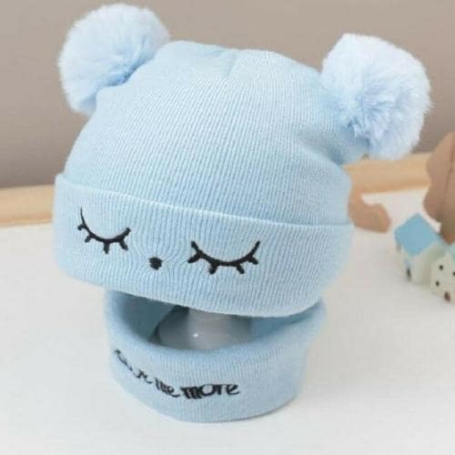 Tomkot kids wollen cap neck set cute baby eye warm cap set pack of 1
